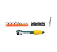 Compact Dual Head Ratchet Screwdriver Featuring Direction Switch And Comfortable Grip For Workshop Use With Complete Set Of Ten Bits And Nine Sockets Plus Extension Rod For Various Projects(3)