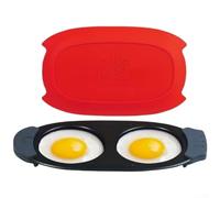 Compact dual-zone egg cooker for microwave that allows cooking options, from sunny-side up to scrambled in minutes