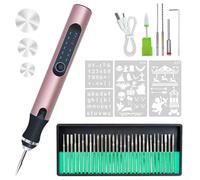 Compact Engraving Machine Set for Glass Plastic DIY(pink) | Adjustable speed control, precise depth setting, metal wood glass plastic, compact 20x11x4cm size