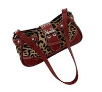 Compact Fashion Purse Leopard Print Shoulder Bag, Long Strap, Buckle Center Detail, Everyday Essentials Space for Errands Underarm Purse Curved Shoulder Handbag Buckle Accent Contrast Stitching Daily
