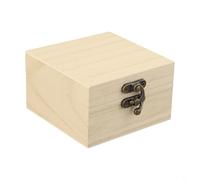 Compact Flip-top Wooden Box in Square Configuration for Storing Small Treasures on Bookshelves Dressers or Entryway Tables (Raw Wood)