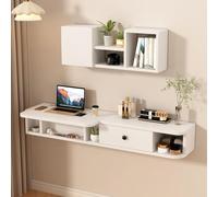 Compact Floating Makeup Table with Drawer, Space-Saving Vanity for Small Spaces, Ideal for Bedroom and Bathroom, Stylish White Design (100cm/39.3in)