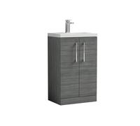 Floor Standing 2 Door Vanity Polymarble Basin WoodgrainAnthracite 50cm Balterley Grey One Size