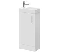Compact Floor Standing Vanity Unit and Basin with 1 Tap Hole | Gloss White | MDF | 400mm