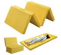 Compact Foldable Guest Mattress - 4-Piece Foam, 5/8" Thick, Removable Cover, Travel & Camping Essential, Yellow, 150x200x5cm - Space-Saving Comfort for Living Room