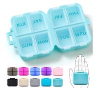 Compact & Foldable Weekly 7 Day Pill Organizer, Dual Locks Travel Pill Box | Etched Labels, Small Pocket Size, W aily 1x Time a Day Medicine Case Holder Dispenser for Vitamin Supplement Fish Oil