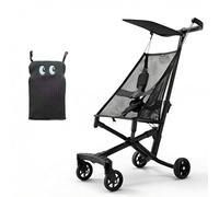 Compact Folding Baby Stroller, 2.8kg Ultra-Light & One-Click Mechanism, Airplane Approved Travel Pushchair with Fun Cartoon Cushion for Children 0-4 Years Old, 4 Colors black2