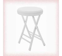 Compact Folding Bar Stool 50cm Padded Round Kitchen Stool Stylish Dining Chair for Breakfast Living Room White Folding Seat for Small Spaces