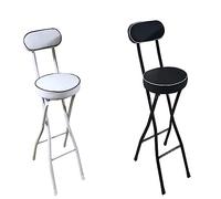 Compact Folding Bar Stools with Backrest & Footrest - Set of 2, Black Padded Seat, 55cm Height, Perfect for Kitchen, Dining, Outdoor Use, Space-Saving Design