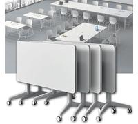 Compact Folding Computer Desk with Wheels Mobile Flip Top Meeting Table Space Saving Conference Room Table for Training Collaboration and Office Use