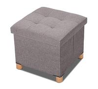 Compact Folding Cube Ottoman Storage Box with Lid - Versatile Dark Grey Foot Rest Stool Square Design Removable Top 4 Wooden Legs 14.96"x14.96"x13.78" - Ideal Home Décor Solution