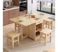 Compact Folding Dining Table Set for 4 - Space-Saving Drop Leaf Design for Small Kitchens & Apartments, Includes Stools for Dining & Efficient Storage, Perfect for Limited Spaces