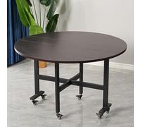 Compact Folding Mobile Round Dining Table Extendable Wooden Kitchen Table with 6 Casters Ideal for Small Spaces Home Kitchens Dining Rooms Garages (Black Walnut 120cm/47.2in)