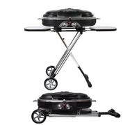 Compact Folding Outdoor Grill, Portable Dual-burner Gas Grill, Automatic Lid Lock and Lid Thermometer, 12.6Kg Portable with Wheels for Picnic Tailgating
