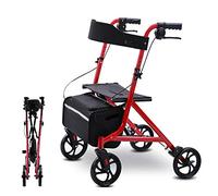 Compact Folding Seniors Rolling Walker with Hand Brake & Baskets, Lightweight Heavy Duty Medical for Old People & Elderly, Red Lofty Ambition Thoughtful