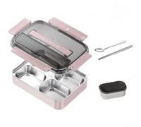 Compact Four Compartment Stainless Steel Lunch Box with Leakproof Lids and Utensils Set, Includes Soup Container for Warm Meals in Any Setting (Pink)