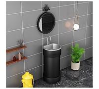 Compact Freestanding Vanity Sinks, Modern Bathroom Pedestal Sink Wash Basin, Full Pedestal Vanity Unit with Stainless Steel Basin