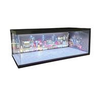 Compact Garage Display Box for 1: 64 Model Cars with Integrated Lights, PVC Display Case for Desk and Shelf Collections Garage Backdrop Collector Shelf Decor Model Car Box Lighted Desk Case Hobby