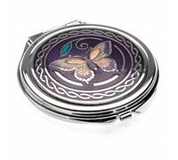 Compact Handbag Mirror - Butterfly Design - PINK/PURPLE - Enamelled Pewterware by Really Nice