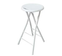 Compact High Folding Bar Stool with Handle Round Folding Kitchen Chair Steel Frame Adjustable Height 60/70 cm 330 lbs Capacity Stylish White Design