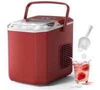 Compact Ice Cube Maker, Red Portable Ice Maker Countertop, Dual-Size(Large/Small) Ice Machine with Self Cleaning, Ice Scoop&Basket, 1.5 Water Tank, 9 Cubes in 6 Mins, 12Kg/24h, for Home/Kitchen/Office
