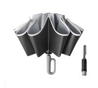 Compact Inverted Umbrella with Carabiner Handle, Large Travel Umbrella Windproof Strong, Automatic Umbrellas for Wind Rain, Auto Open Close Sun Umbrellas, 10 Rib Durable Frame for Women Men (Gray)