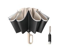 Compact Inverted Umbrella with Carabiner Handle, Large Travel Umbrella Windproof Strong, Automatic Umbrellas for Wind Rain, Auto Open Close Sun Umbrellas, 10 Rib Durable Frame for Women Men (Khaki)