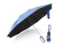 Compact Inverted Umbrella with Never Forget Carabiner Handle - Travel Umbrella Windproof Strong, Automatic Umbrellas for wind rain, Auto Open Close, 10 Rib Durable Frame for Women Men (UV Blue)