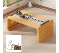 Compact Japanese Floor Table 24in - Waterproof Meditation & Tea Table, Foldable Low Coffee Table, Ideal for Small Spaces & Bay Windows - Versatile Bed Tray Table (Logs Finish)