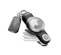 Compact Key Holder For Airtag - Key Organizer And Case For Apple Airtag | key organizer Holder | Includes Keyring Key Chain To Attach Car Key Fob - Airtag Holder Leather Keychain Gift For Men(BLACK)