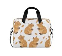 Compact Laptop Shoulder Bag Carrying Case with Padded Strap Cute Animal Capybaras on Beige Background Brown Capybara and Zippered Accessory Pocket