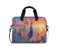 Compact Laptop Shoulder Bag Carrying Case with Padded Strap Three Beautiful Butterfly Beautiful Peacock Sunset Seaside and Zippered Accessory Pocket