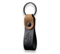 Compact Leather Keyring for Men & Women - Personalised Black Full Grain Leather Keychain with Black Crazy Horse Accent, Car Keyring, Hot Embossed Design, Gift for Him Her Mum Dad (Oak Leaf & Acorn)