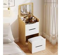 Compact LED Makeup Vanity Table with Tri-Color Lights Folding Mirror Hidden Stool & Drawers - Stylish Dressing Furniture for Bedroom Perfect Makeup Station