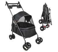 Compact Lightweight 4-Wheel Dog Stroller for Small Bs Foldable Travel Pet Cart with Safety Straps Black Pushchair Perfect for On-the-Go Pet Owners Size 50x70x95cm