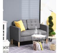 HOMCOM Modern 2 Seater Sofa with Hidden Storage - 117cm Tufted Cotton Couch - Compact Loveseat Sofa with Wood Legs - Grey | TJ Hughes