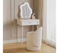 Compact Makeup Desk Set with LED Mirror & Upholstered Stool - 3 Lighting Modes, Wooden Vanity Table for Kids' Rooms & Dressing Areas - Stylish Makeup Station