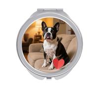 Compact Makeup Mirror with 1x/2x Magnification -Boston Terrier Heart Dog Folding Travel Mirror for Purses, Portable Double-Sided Pocket Mirrors for Women, Ideal for Travel, Makeup, And On-the-Go Use