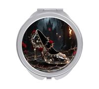 Compact Makeup Mirror with 1x/2x Magnification -Glass Slipper & Thorns Folding Travel Mirror for Purses, Portable Double-Sided Pocket Mirrors for Women, Ideal for Travel, Makeup, And On-the-Go Use