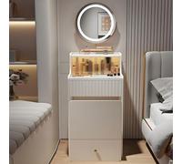 Compact Makeup Stand with Adjustable Mirror & LightsMobile Vanity for Small Spaces Bedroom BedsideStylish White Design 19.6 x 37.4 x 17.7 cm