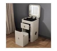 Compact Makeup Vanity Table with Adjustable LED Mirror & Padded StoolStylish Faux Leather Finish Ideal for Small Spaces White Makeup Dressing Table with Mirror.
