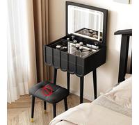 Compact Makeup Vanity Table with Flip Top Mirror Wooden Dressing Desk with Drawers Adjustable Tri Color Lighting Space Saving Design Elegant Black Finish 40cm/15.7in