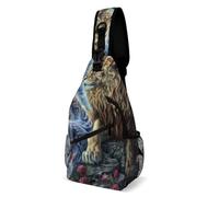 Compact Messenger Bag, Stylish Crossbody Chest Pack, Suitable for City Travel and Daily Use, Lion And Girl Fantastic Theme