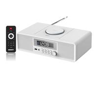 Compact Micro Home CD Stereo System, CD Player with Bluetooth, FM Radio, Aux-in, USB-MP3 Playback, Digital Clock, CD Players for Home (White)