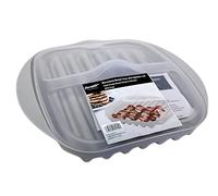 Compact Microwave Bacon, Sausage Meat & Poultry Cooking Tray with Protective Splatter Lid - BPA-Free, Innovative & Easy-Clean Design for Efficient Food Prep, Essential Kitchen Gadget