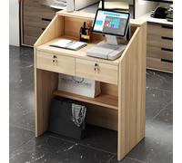 Compact Minimalist Reception Desk with 2 Drawers, Modern Front Counter & Front Table, Stylish Retail Reception Table (Log, 100cm/39.3in) - Perfect for Offices & Businesses