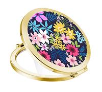 Compact Mirror for Women,Round Mini Pocket Travel Makeup Mirror,Pretty Portable Folding Small Pocket Mirror for Handbag,Purse,Double Sided Handheld Pocket Mirror (Golden Flowering)