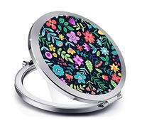 Compact Mirror for Women,Round Mini Pocket Travel Makeup Mirror,Pretty Portable Folding Small Pocket Mirror for Handbag,Purse,Double Sided Handheld Pocket Mirror (Silver Blooming Flower)