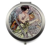 Compact mirror with Vintage Four Seasons Design, Stainless Steel, Gift Box included | Pocket magnifying mirror