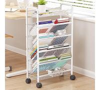 Compact Mobile Bookcase on Wheels, Space-Saving nizer Trolley - Metal Bookshelves & Corner Shelf for Narrow Spaces - Magazine Rack, Desk Storage - Free-Standing Design